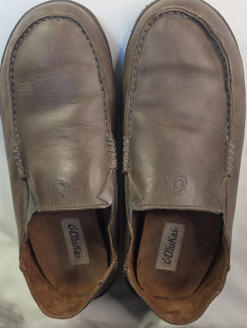 OLUKAI Moloa Men's Premium Leather Shoes Loafers Slip On & Of Brown Size 10
